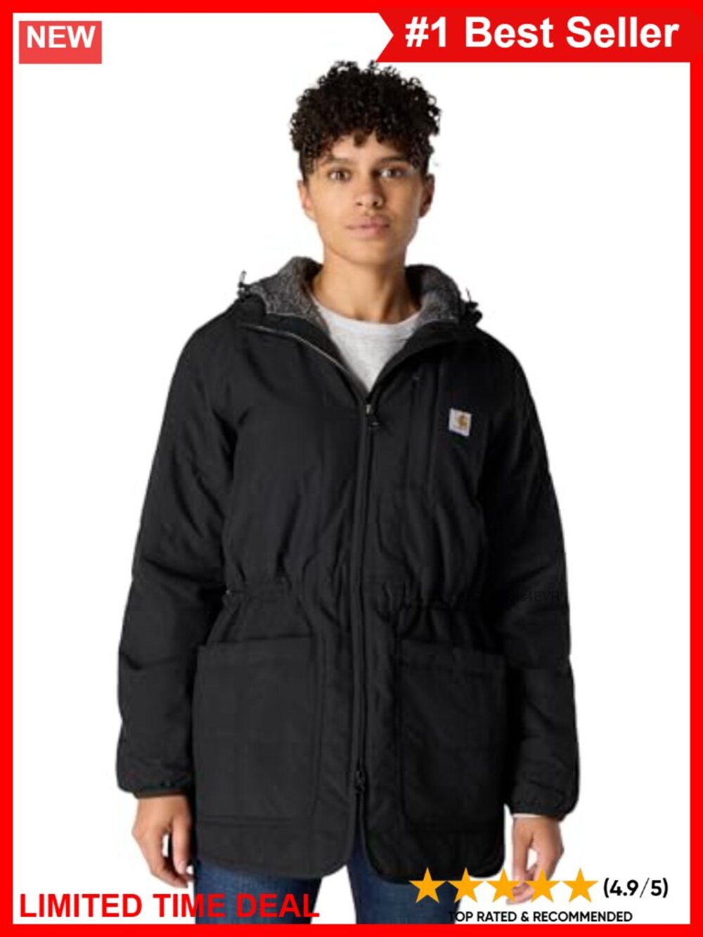 Loose Fit Lightweight Insulated Hooded Rain Coat Water Resistant Sherpa Lined